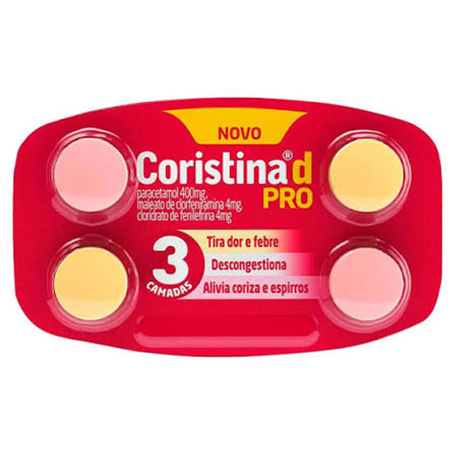 Coristina D Pro Cloridrato Fenillefrina + Paracetamol + Maleato de Clorfeniramina 4 Comprimidos