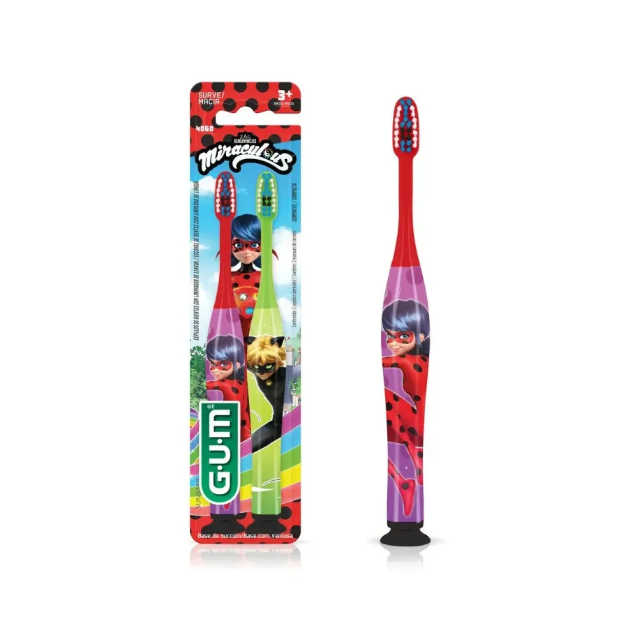 Escova Dental Infantil Gum Miraculous Suave Macia com Ventosa 2 Unidades