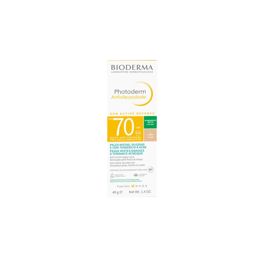 Protetor Solar Facial Bioderma FPS70 Photoderm Antioleosidade Cor 2 Claro 40g Gel Creme