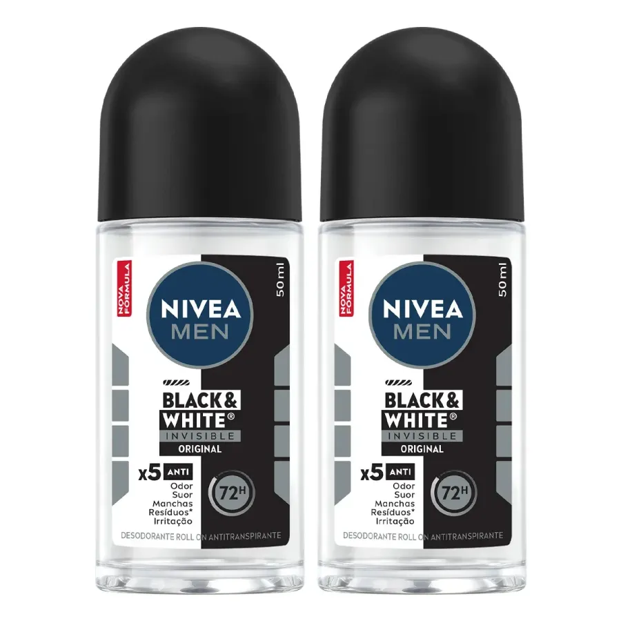 Kit Desodorante Antitranspirante Roll On Nivea Men Invisible Black & White 2 Unidades de 50ml
