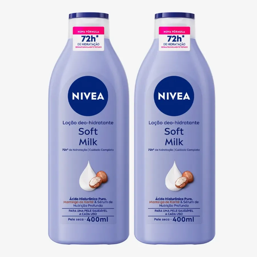 Kit Loção Hidratante Desodorante Nivea Soft Milk 2 Unidades de 400ml