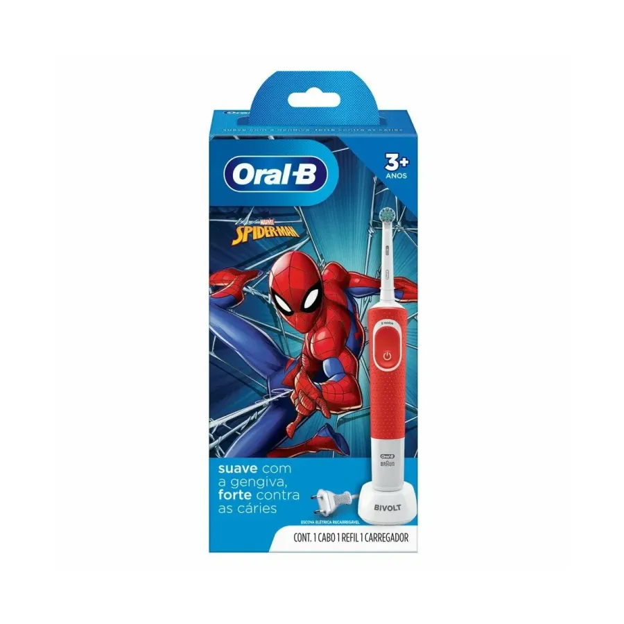 Escova Dental Elétrica Oral-B Vitality Kids Homem Aranha Bivolt 1 Cabo + 1 Refil + 1 Carregador