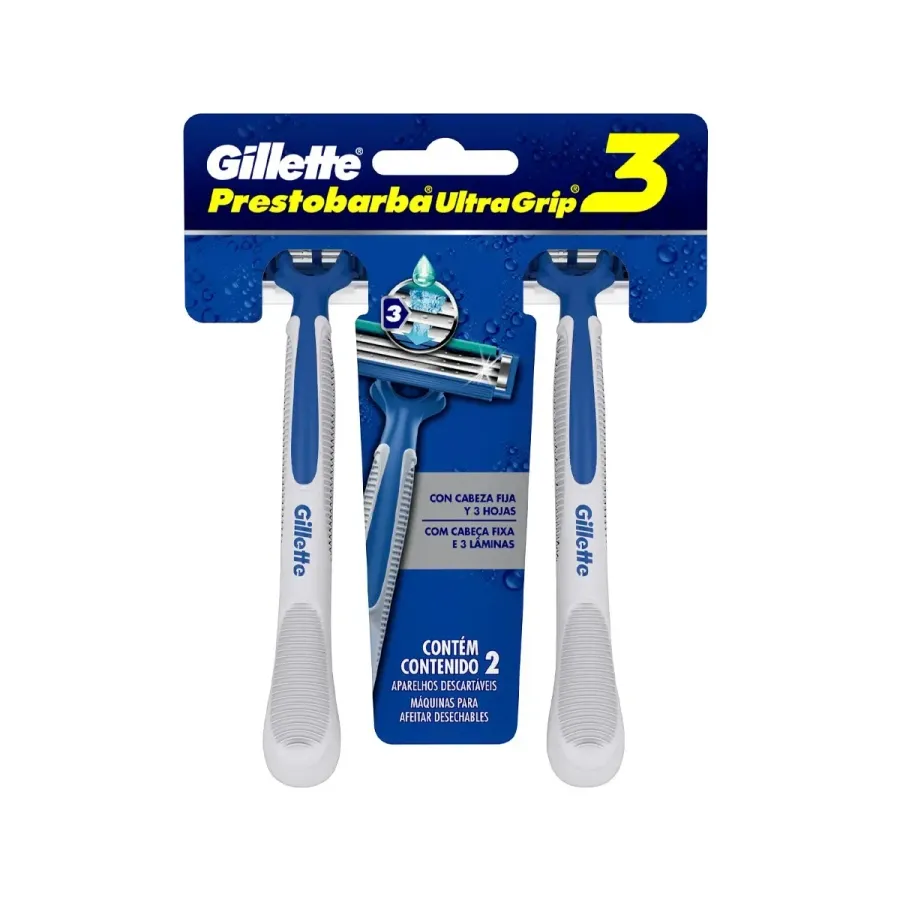 APARELHO BARBEAR GILLETE PRESTOBARBA ULTRAGRIP 3 C/2UND