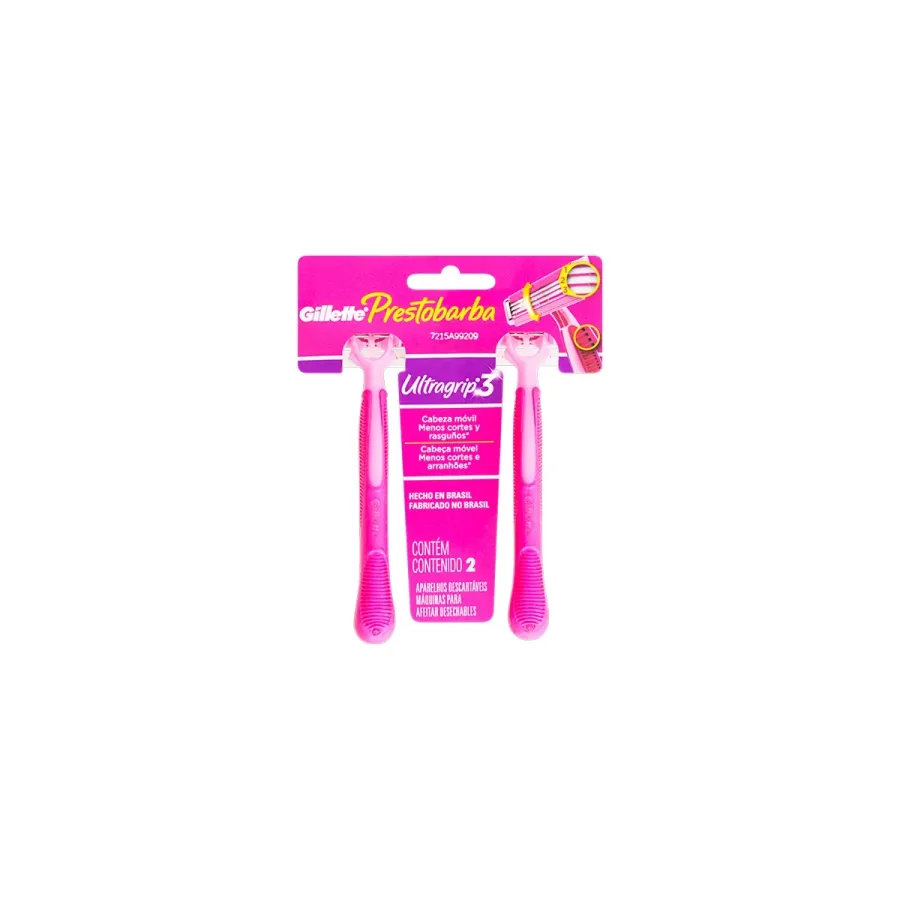 Aparelho de Depilar Prestobarba Gillete Ultragrip 3 Feminino 2 Unidades