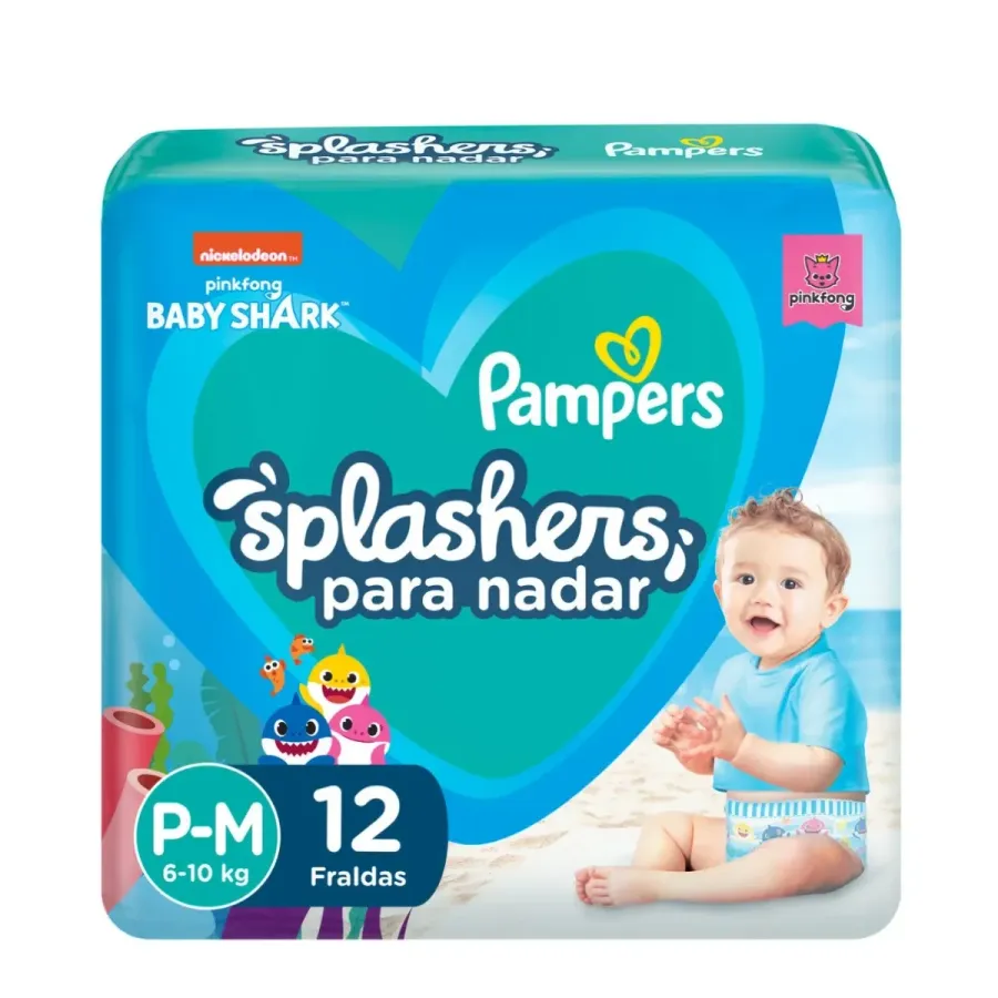 Fraldas Descartáveláveis para Água Pampers Splashers Baby Shark P-M 12 Unidades