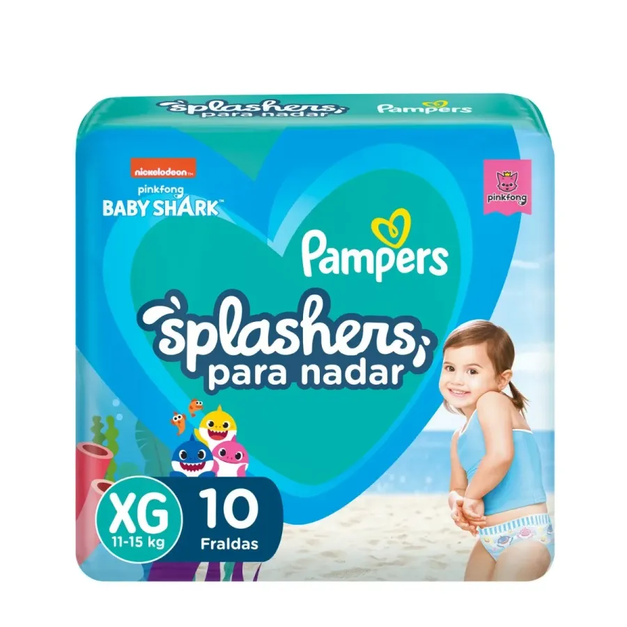 Fraldas Descartáveláveis para Água Pampers Splashers para Nadar Baby Shark Xg 10 Unidades