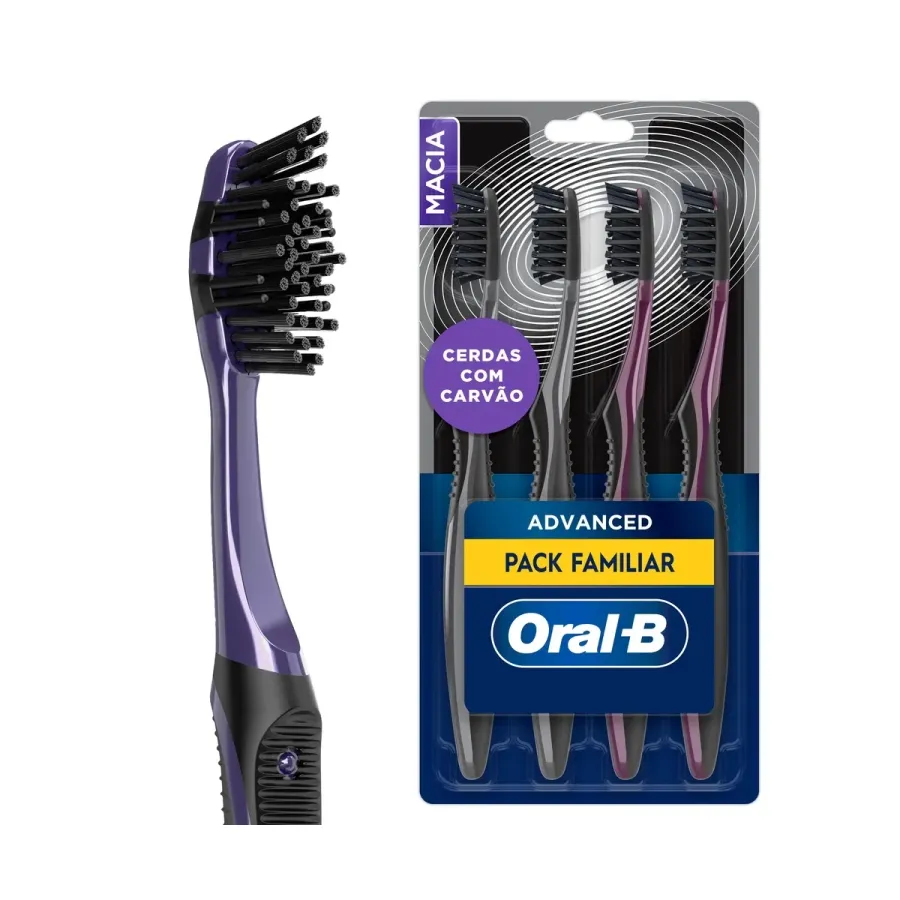 Escova de Dente Macia Advanced Oral-B 3d White 5 Ações com Carvão 4 Unidades