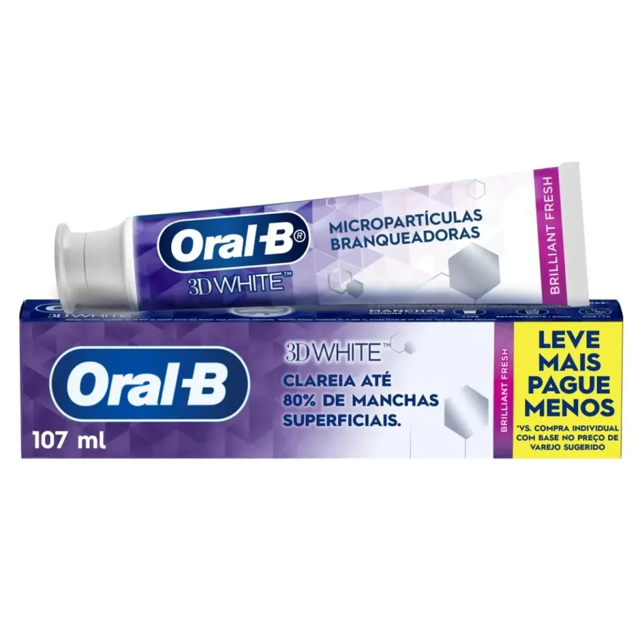 Creme Dental Oral-B 3d White Brilliant Fresh Micropartículas Clareadoras 107ml