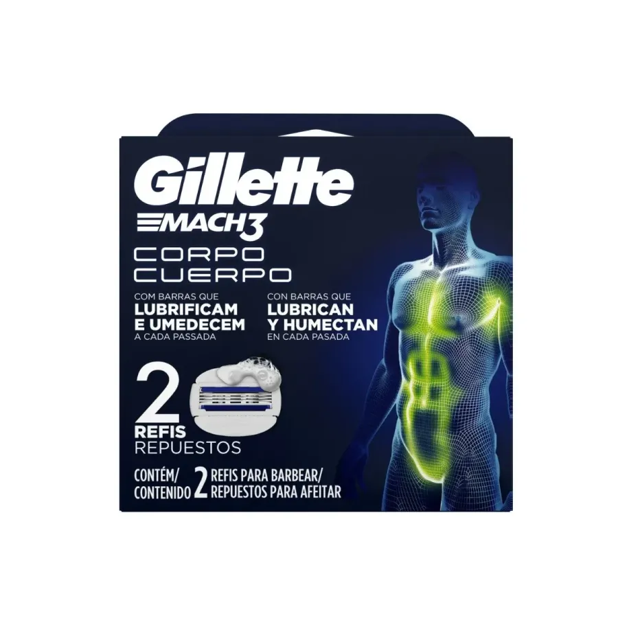 Carga para Aparelho de Depilação Corporal Gillette Mach3 Corpo para Homens 2 Unidades