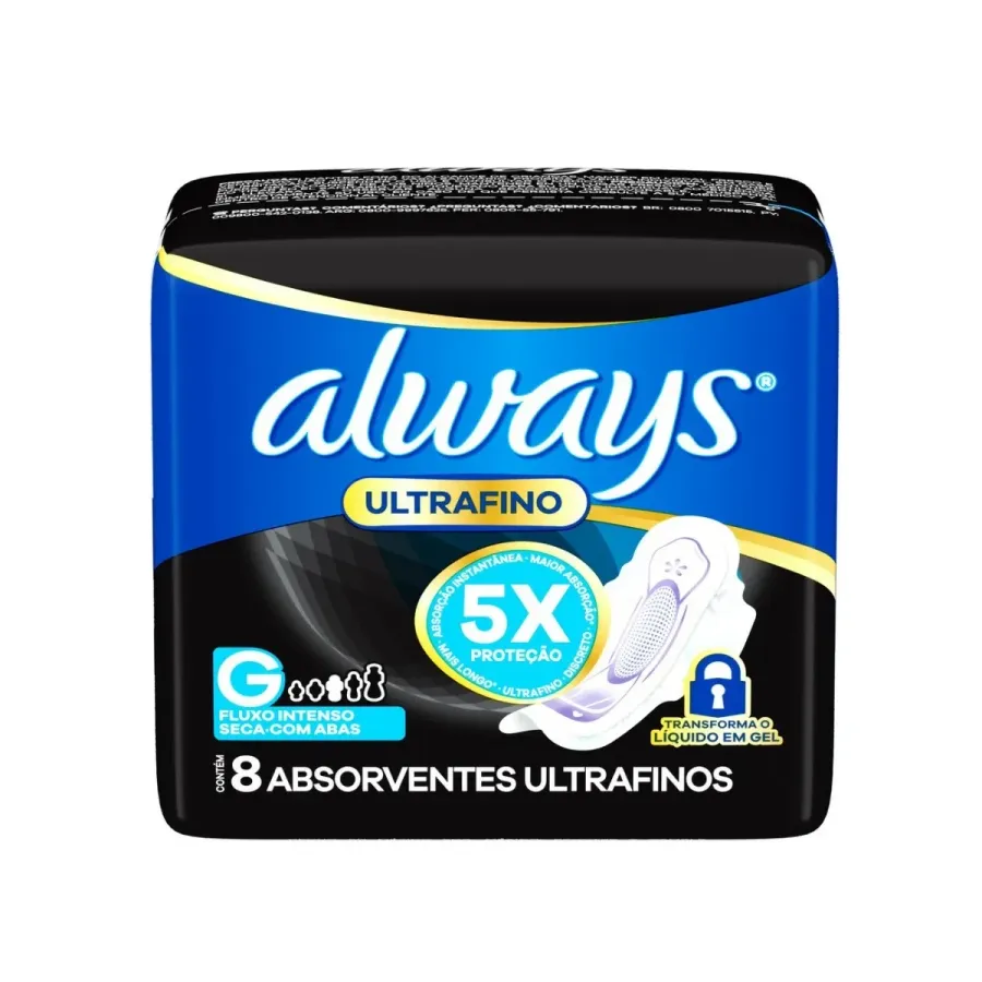 Absorvente Noturno Always Ultrafino Noites Tranquilas Cobertura Seca com Abas 8 Unidades