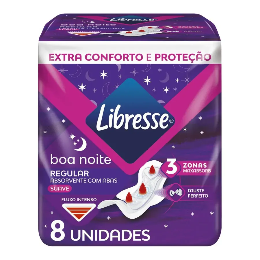 Absorvente Libresse Noturno Boa Noite com Abas 8 Unidades