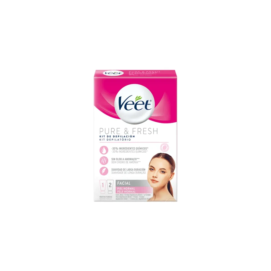 Kit Depilação Facial Veet Pure & Fresh Creme Depilatório + Pós Depilatório 2x 50ml