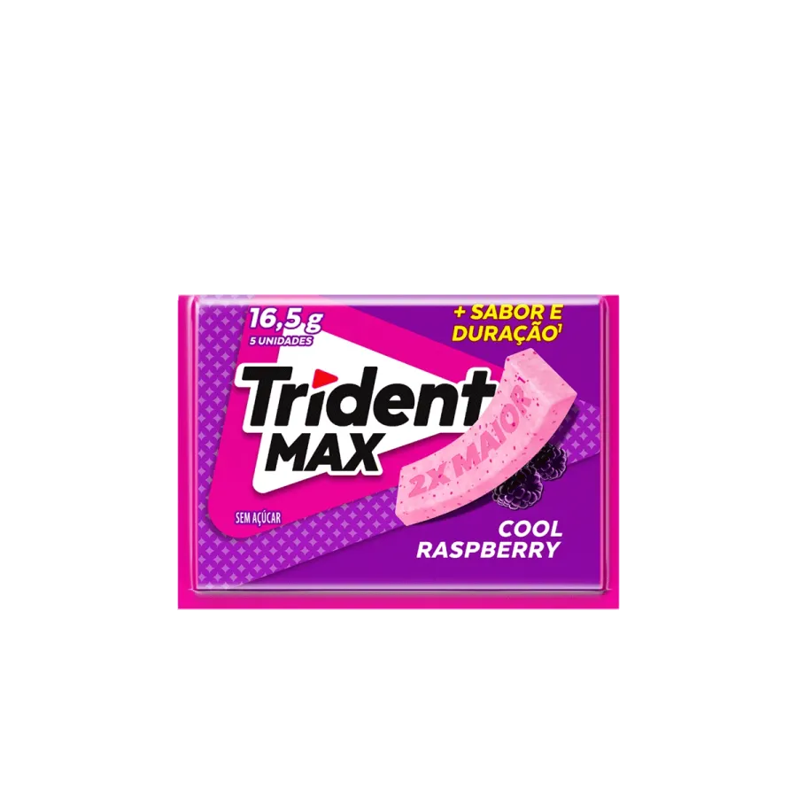 Chiclete Trident Max Cool Raspberry Zero Açúcar 5 Unidades