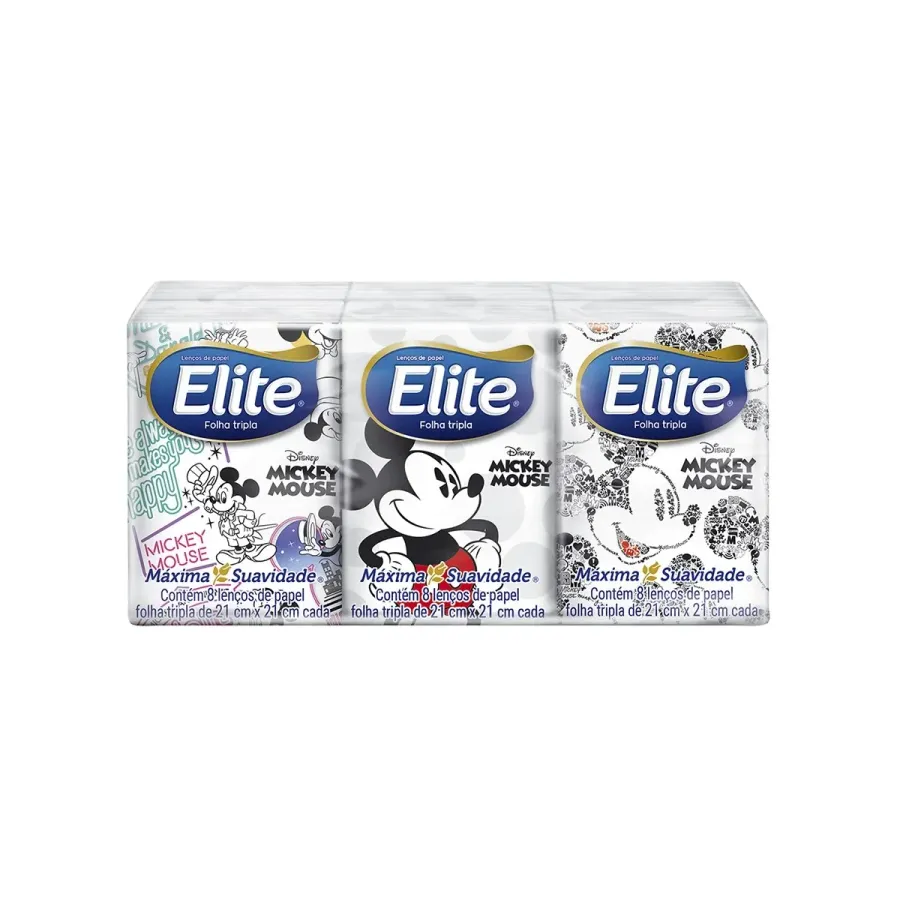 Lenço de Papel Elite Kids Mickey Mouse Pacote com 6 Unidades e 8 Folhas em Cada