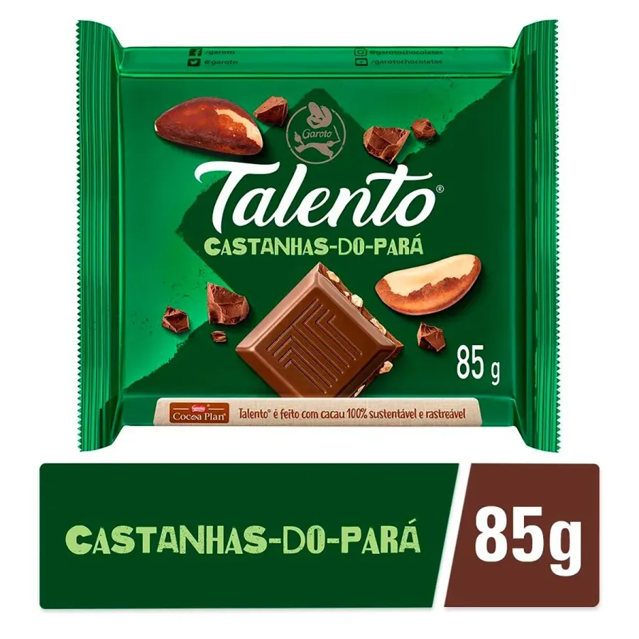 Chocolate Garoto Talento Ao Leite com Castanha-Do-Pará 85g