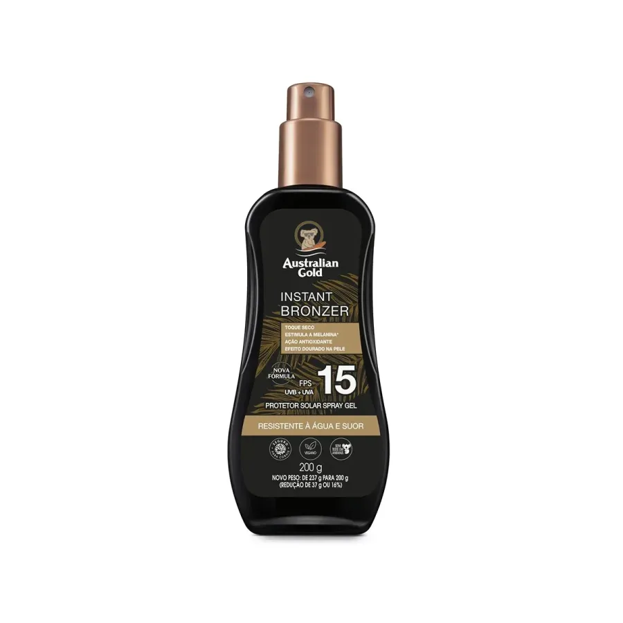 Protetor Solar Australian Gold FPS15 Instant Bronzer 200g Spray Gel