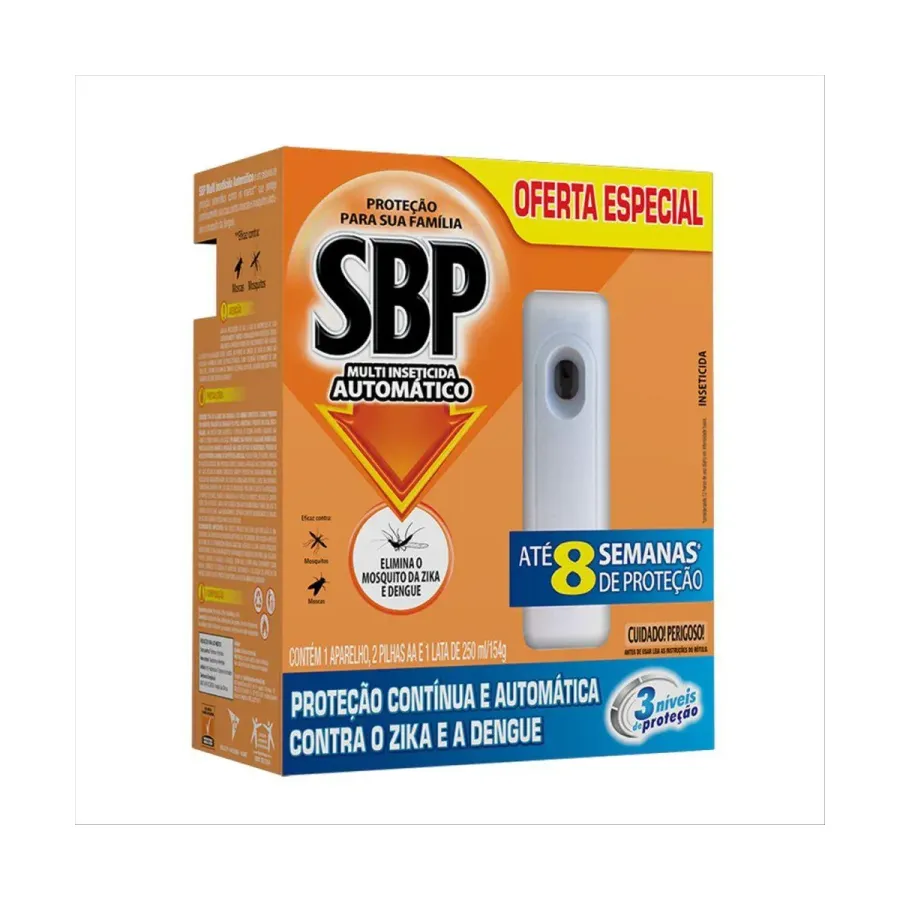 Multi Inseticida Aerossol Automático SBP Aparelho + Refil 250ml - Duração Até 8 Semanas