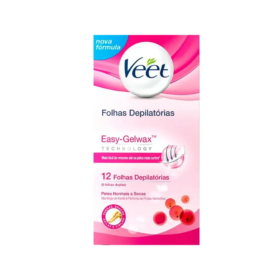 Cera Fria Corporal Veet Peles Normais e Secas 12 Folhas 12 Unidades