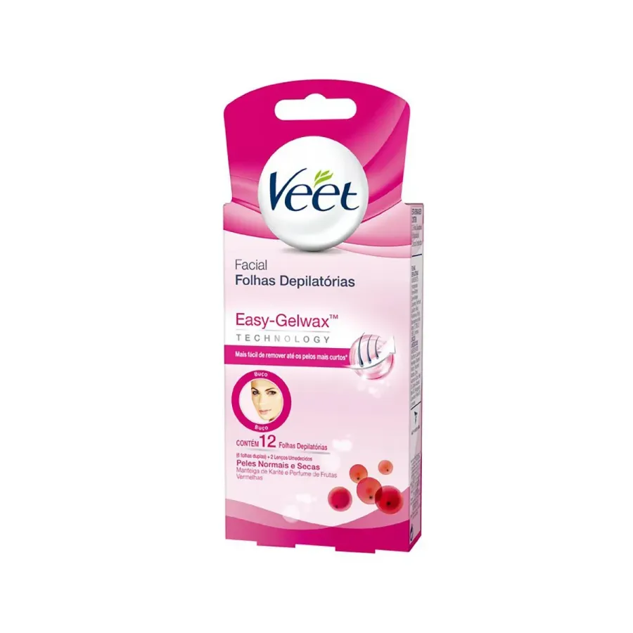 Cera Fria Facial Veet Peles Normais e Secas 12 Folhas 12 Unidades