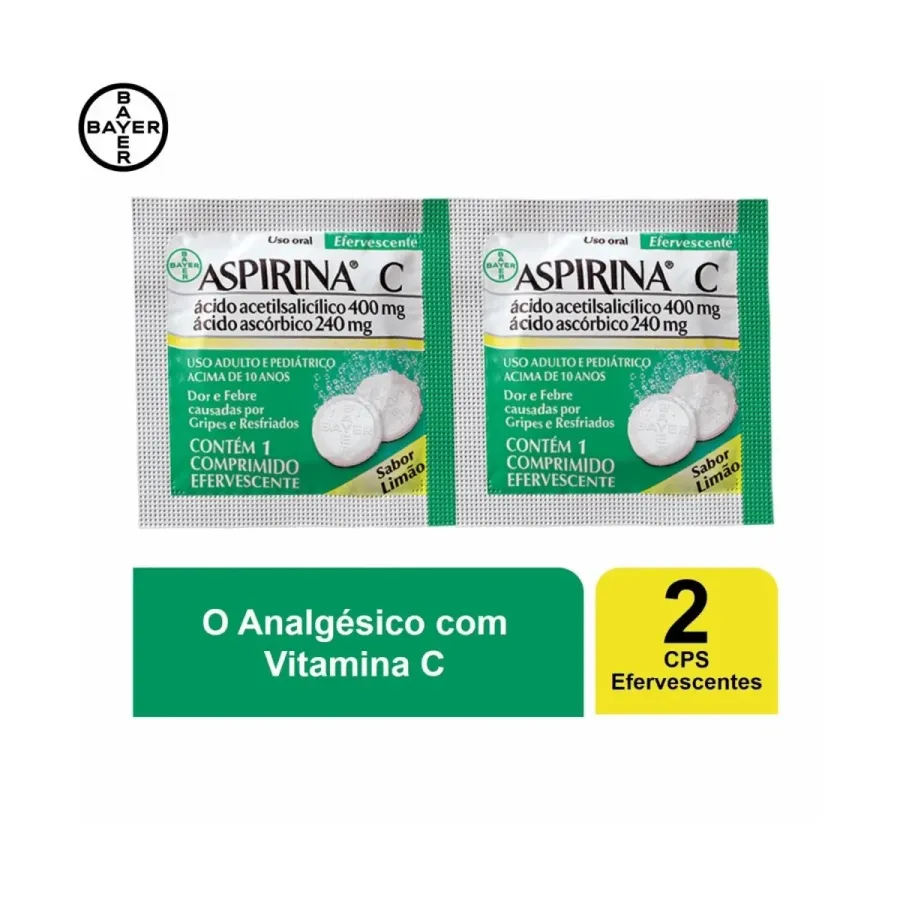Analgésico Aspirina C 400mg Bayer Limão 2 Comprimidos