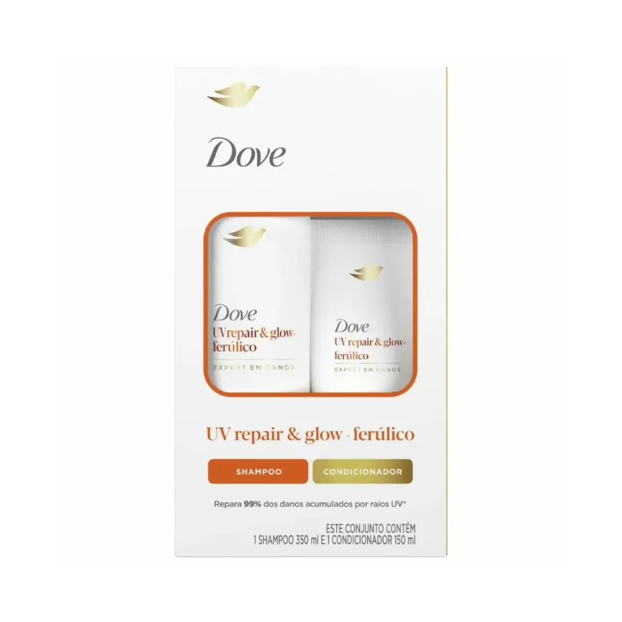 Kit Dove UV Repair e Glow+ Ferúlico Expert em Danos Shampoo 350ml + Condicionador 150ml
