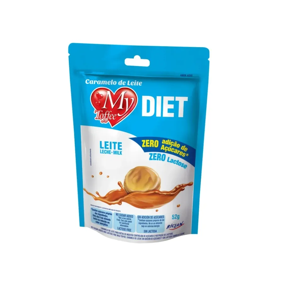 Bala My Toffe Diet Ao Leite Zero Açúcar Zero Lactose 52g