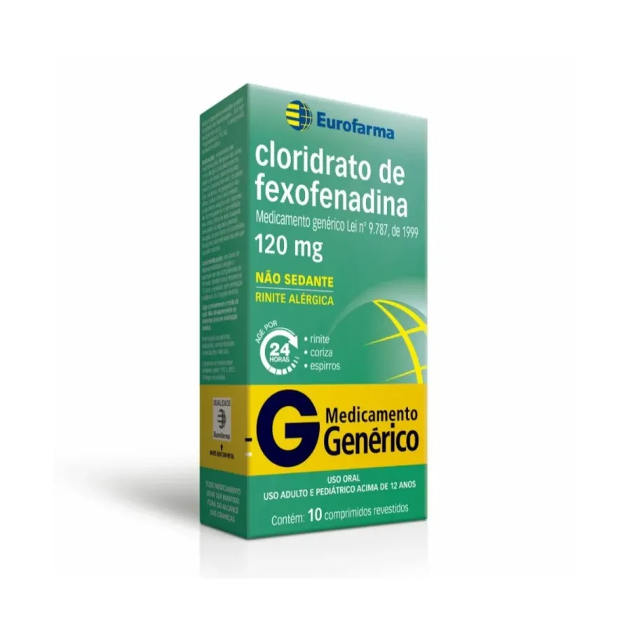 Cloridrato de Fexofenadina 120mg Genérico Eurofarma 10 Comrpimidos