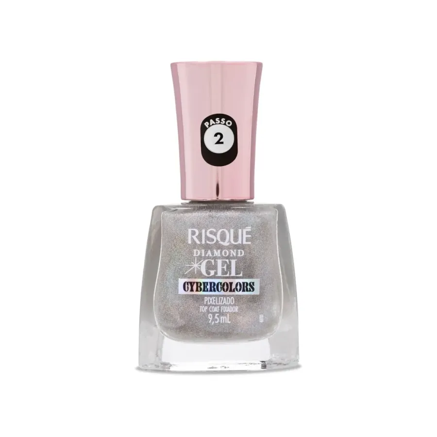 Top Coat Fixador Efeito Holográfico Risqué Diamond Gel Cybercolors Pixelizado 9,5ml