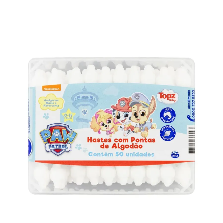 Hastes com Ponta de Algodão Patrulha Canina Topz Baby 50 Unidades