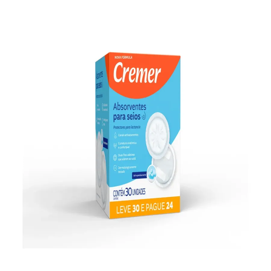 Absorventes para Seios Cartucho Cremer 30 Unidades