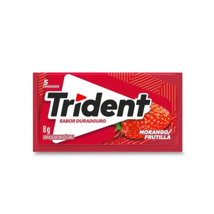 Chiclete Trident Morango Sem Açúcar 8g 5 Unidades