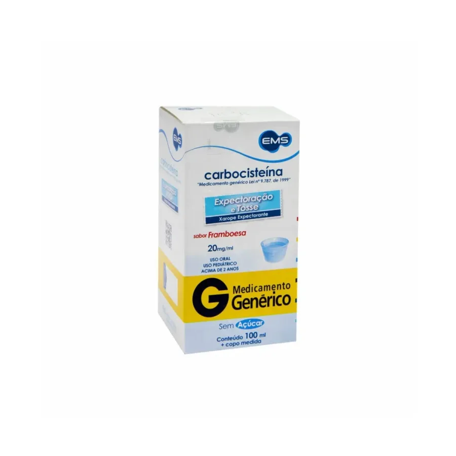 Carbocisteína 20mg Ems Sabor Framboesa Uso Oral Xarope 100ml