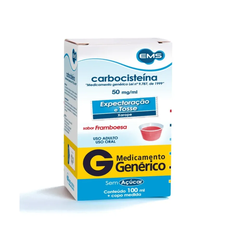 Carbocisteína 50mg/ml Ems Sabor Framboesa Uso Oral Xarope 100ml