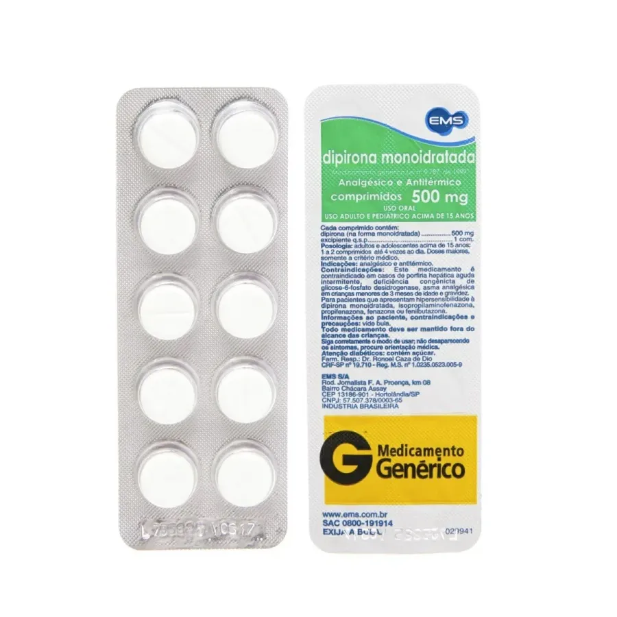 Dipirona 500mg Ems Genérico 10 Comprimidos para Dor