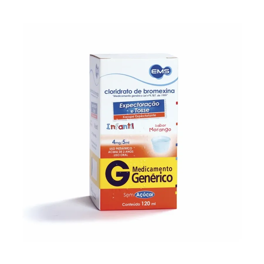 Cloridrato de Bromexina 4mg/5ml Ems Infantil Xarope Sabor Morango 120ml