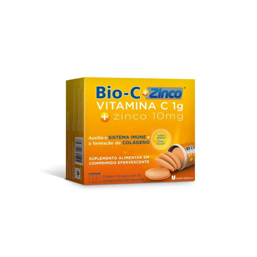 Bio-C+ Zinco Vitamina C 1g + Zinco 10mg União Química 30 Comprimidos Efervescente
