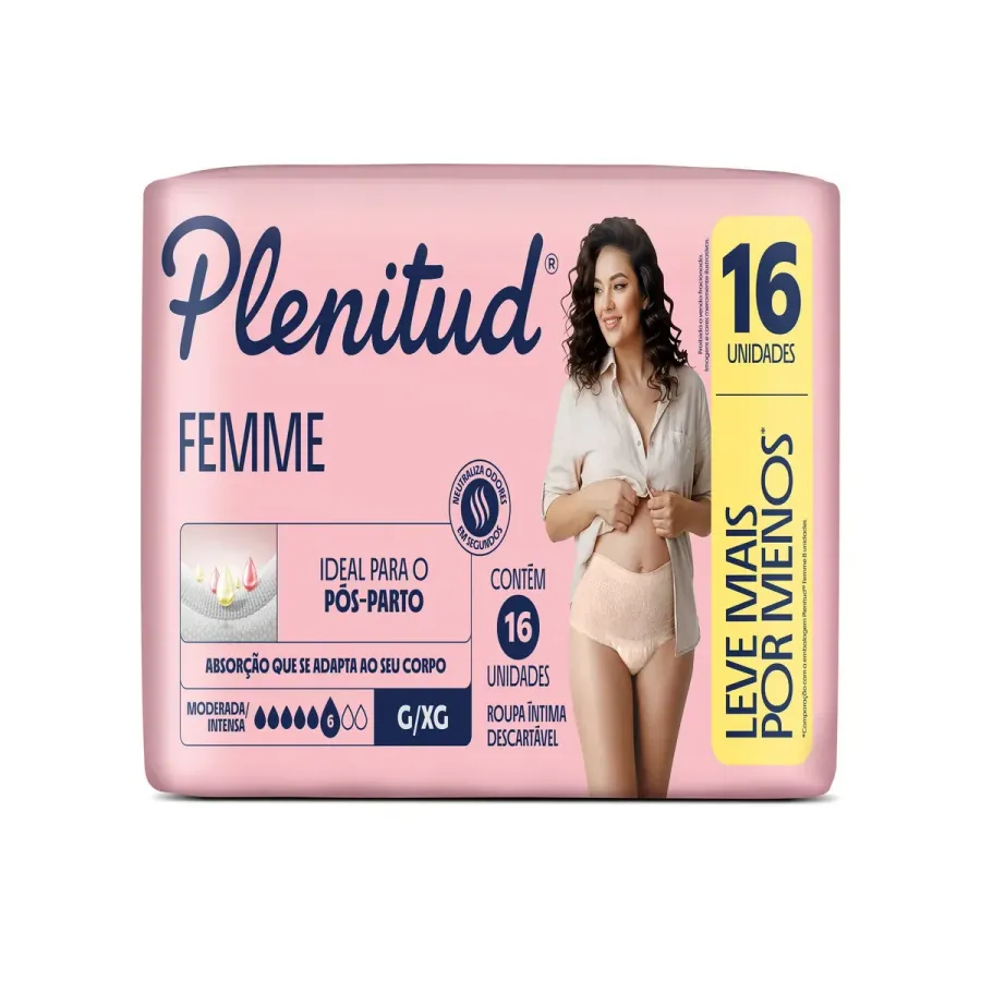 Roupa Íntima Descartávelável Plenitud Femme Ideal para o Pós-Parto G/Xg 16 Unidades