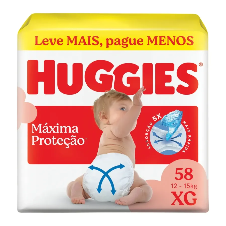 Fralda Descartávelável Huggies Máxima Proteção Xg 58 Unidades