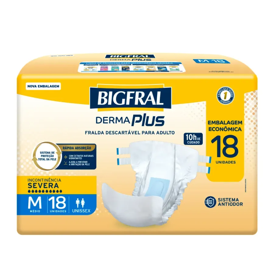 Fralda Adulto Bigfral Derma Plus Econômica M Unissex 18 Unidades