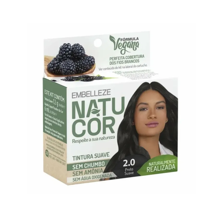 Tinta de Cabelo Natucor Embelleze 2.0 Preto Suave