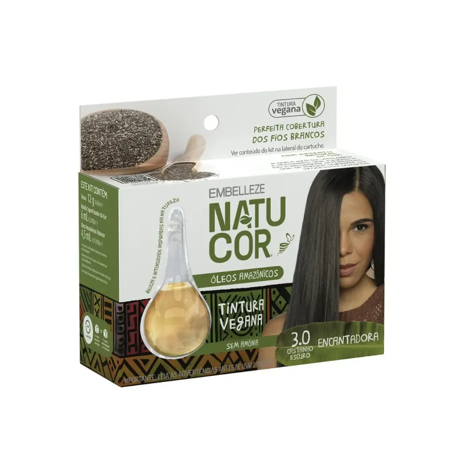 Tintura Vegana Embelleze Natucor Sem Amônia 3.0 - Castanho Escuro 24g