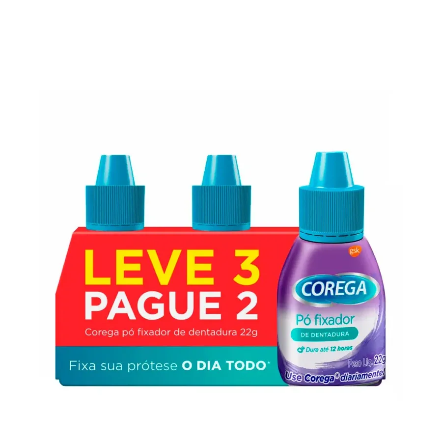 Kit Pó Fixador de Dentadura Corega 22g 3 Unidades