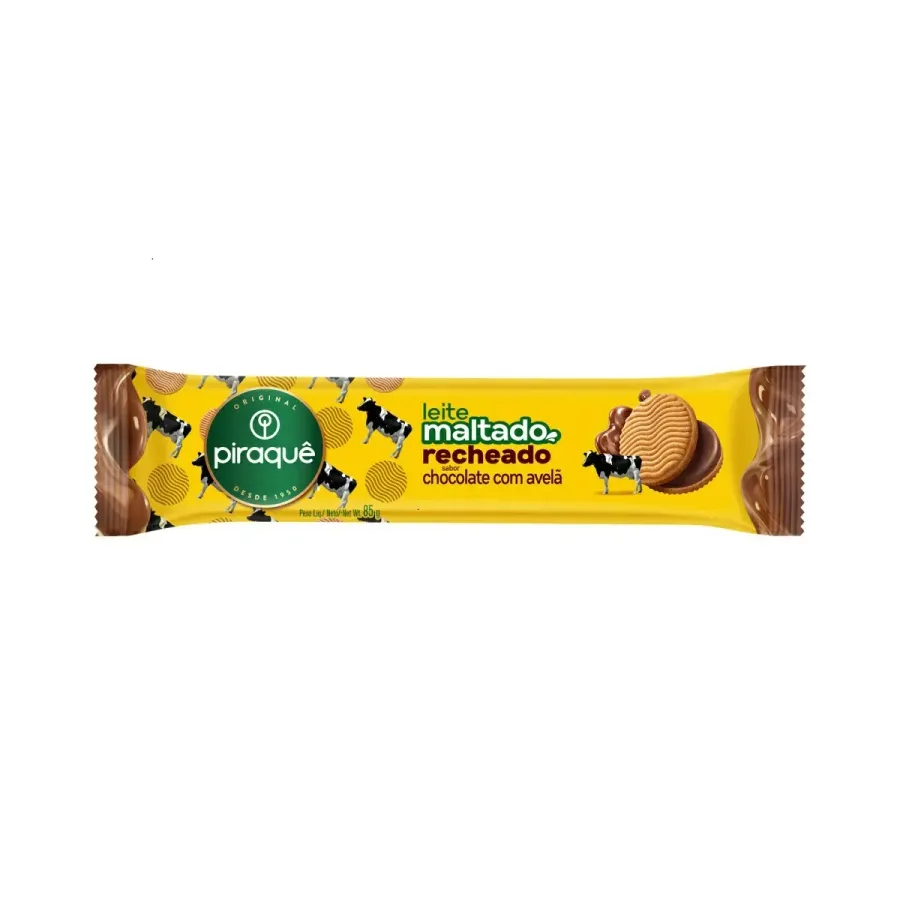 BISCOITO PIRAQUE LEITE MALTADO CHOCOLATE COM AVELA 85G