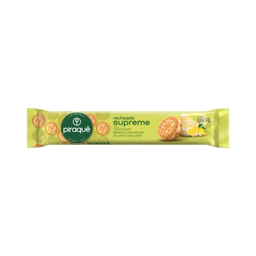 BISCOITO PIRAQUE SUPREME CHOC BRANCO + GELEIA DE LIMAO 80G