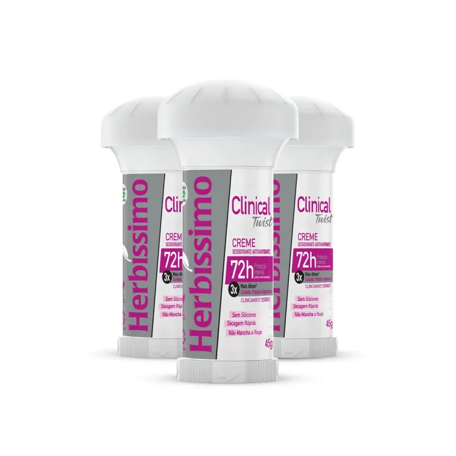 Kit Desodorante Twist Antitranspirante Herbíssimo Clinical Rosa 45g 3 Unidades Unidades