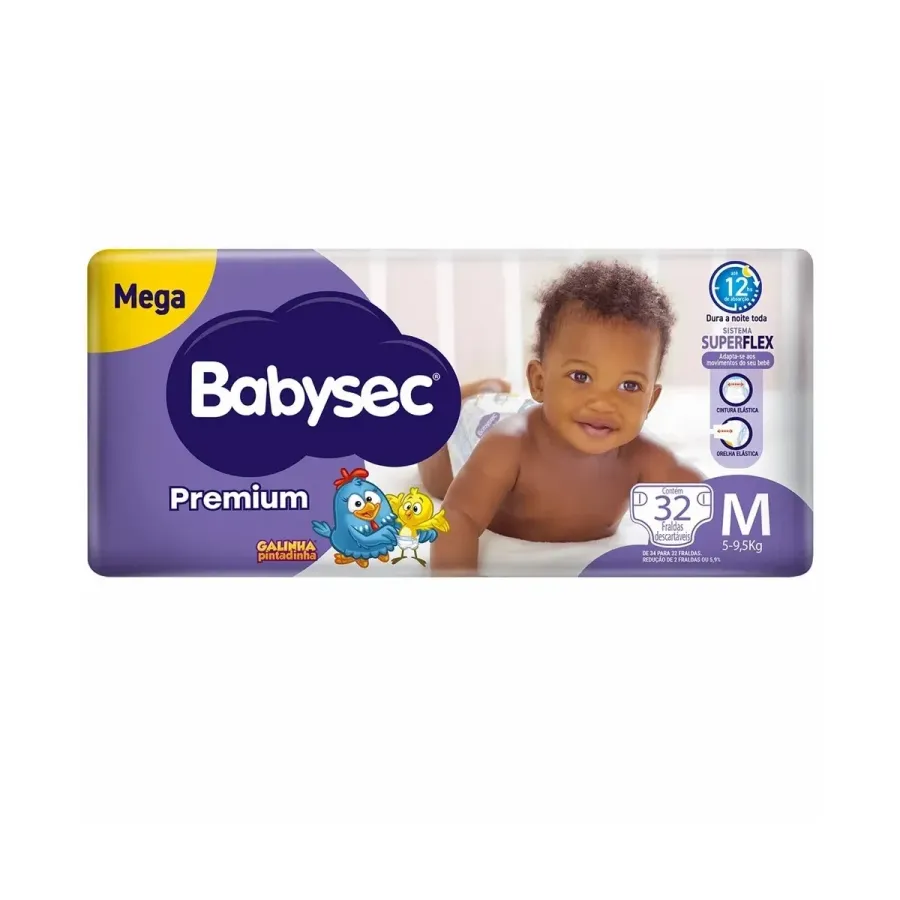 Fralda Babysec Galinha Pintadinha Premium M 32 Unidades