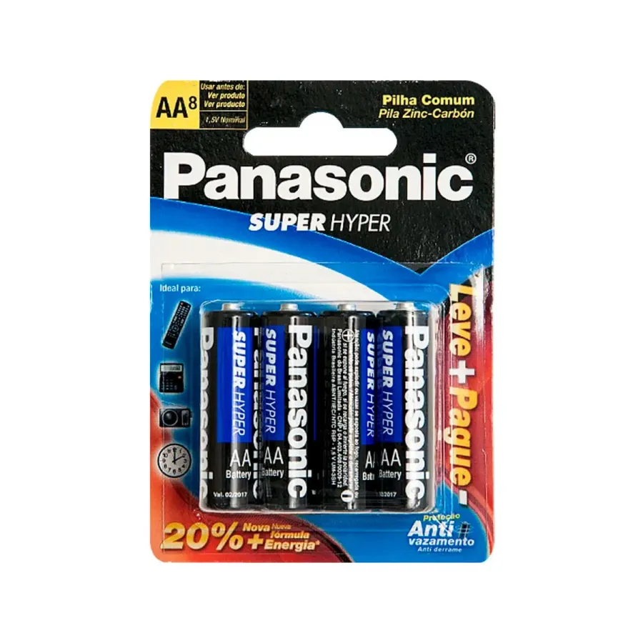 Pilha Comum Panasonic Super Hyper AA 8 Unidades