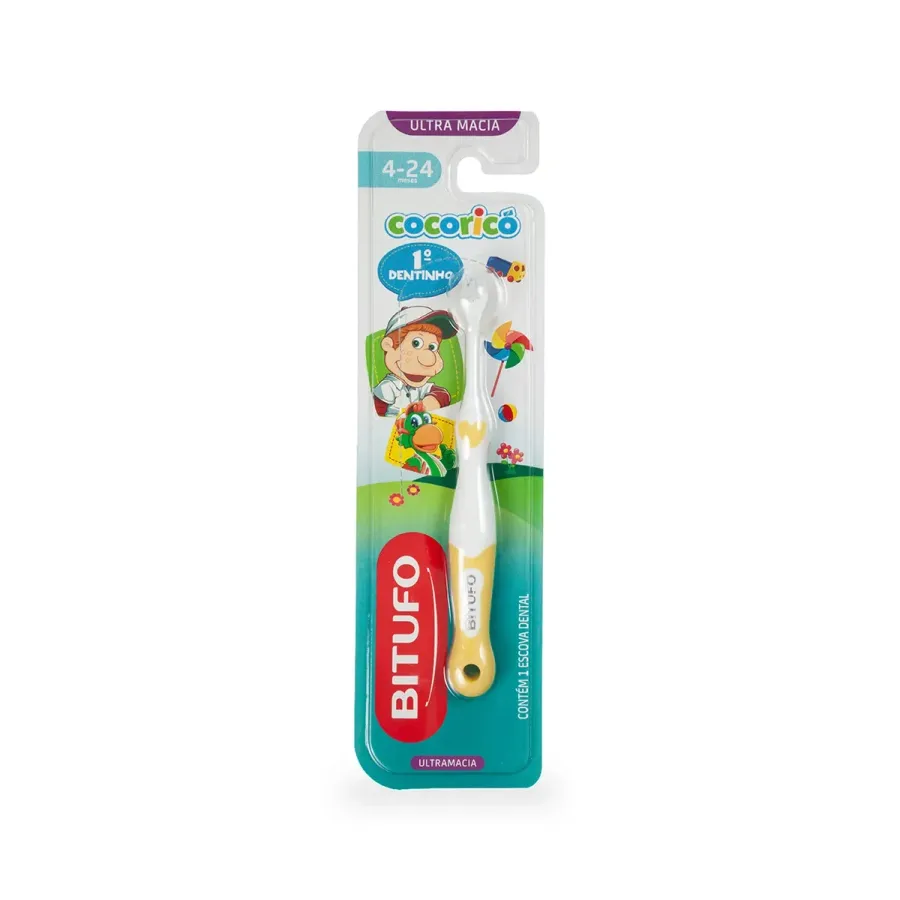 Escova de Dente Infantil Bitufo Cocoricó Primeiro Dentinho Ultramacia 4 a 24 Meses 1 Unidade