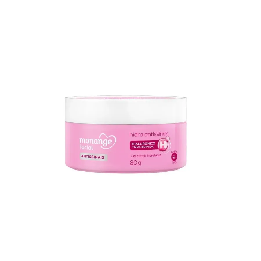 Gel Creme Hidratante Facial Monange Hidra Antissinais com Ácido Hialurônico e Niacinamida 80g