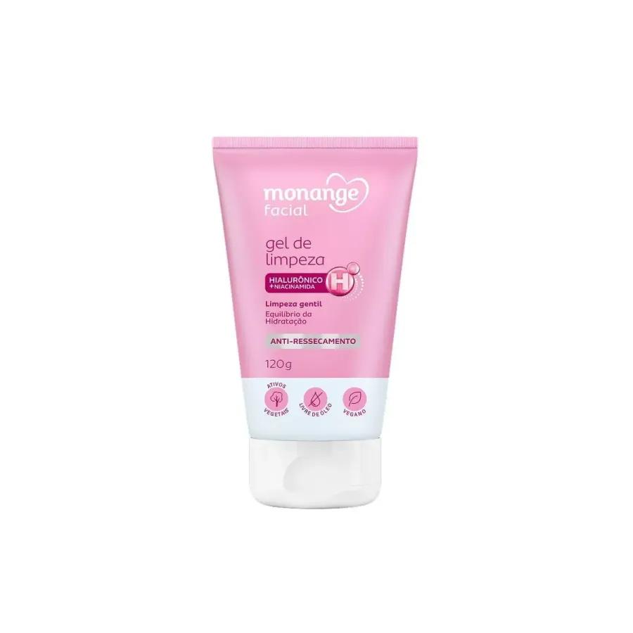 Gel de Limpeza Facial Monange Anti-Ressecamento com Ácido Hialurônico e Niacinamida 120g